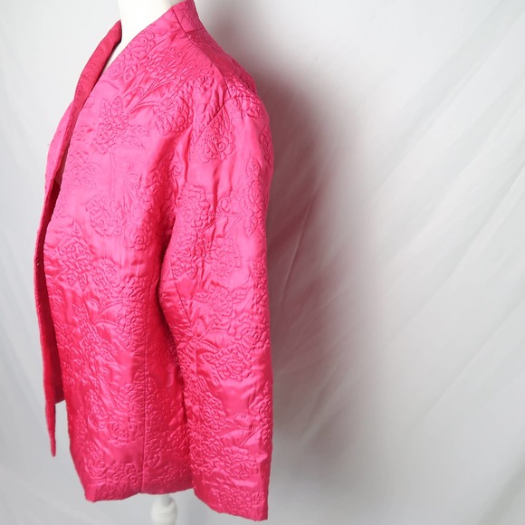 Vintage Liz Baker hot pink satin floral quilt embroidered jacket Large - Picture 4 of 6